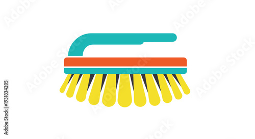 Stylized illustration of a cleaning brush with bright colors and simple design
