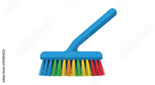 A colorful floor brush with a blue handle isolated on white