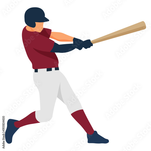 Baseball Batter Swinging the Bat in Championship Game Vector Illustration