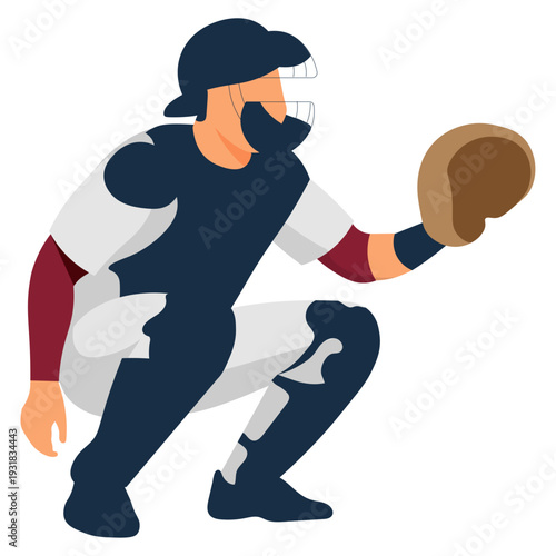 Baseball Catcher Ready to Receive the Ball with Glove in Match Vector Illustration