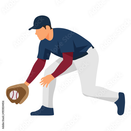 Baseball Fielder Catching the Ball and Preparing to Throw Vector Illustration