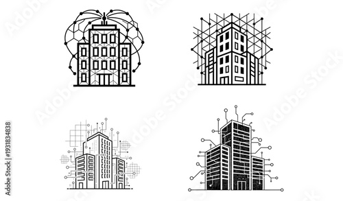Office building with digital grid and virtual connection lines_26