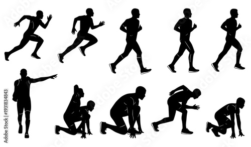Running men silhouette vector set – black isolated runners