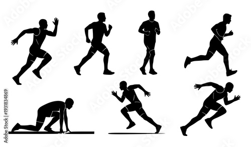 Dynamic male runners silhouette vector pack