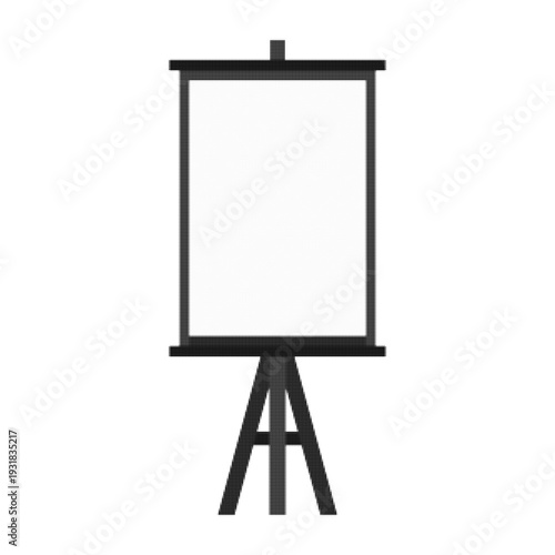 Blank presentation board on easel isolated on light background. Empty flipchart or poster stand mockup for business meeting, seminar, training and advertising concept.
