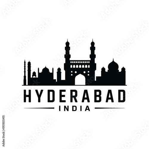 Hyderabad india skyline silhouette with city name typography design