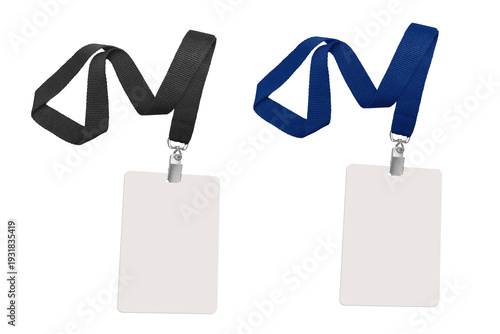 Set. Plastic badge. ID card with white ribbon. Template designed for employees and guests of company. Can be used for shows, events, concerts and performances. Or for speakers and organizers. png