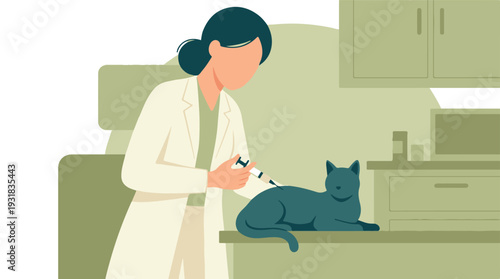 Veterinarian giving injection to a cat, pet healthcare and vaccination