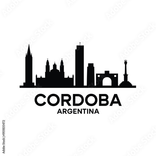 Cordoba argentina skyline silhouette with text below the cityscape