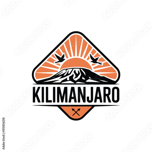 Kilimanjaro emblem featuring a mountain birds and rising sun design