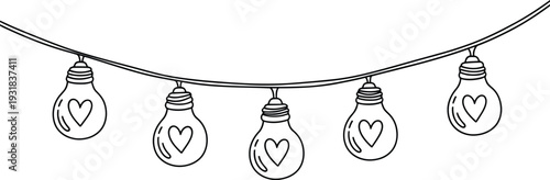 Heart shaped light bulb string illustration