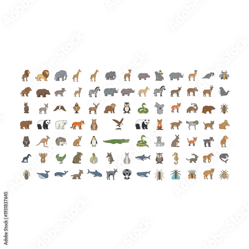 A large collection of various animals in a grid