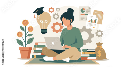 Concept of online education, financial growth, and business development