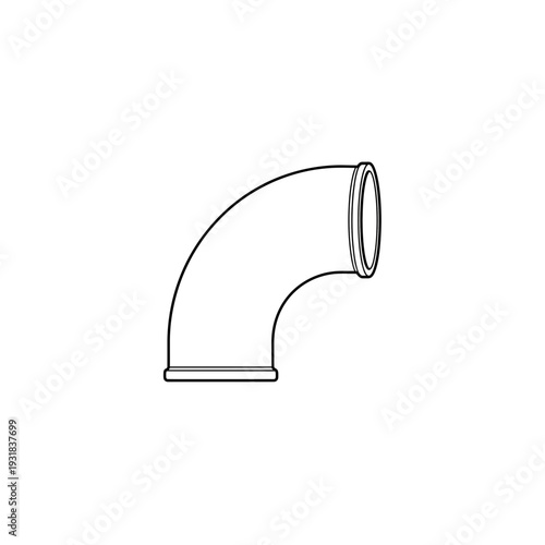 A black and white drawing of a curved pipe fitting