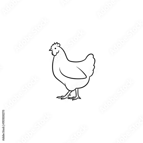 A simple line drawing of a chicken standing still