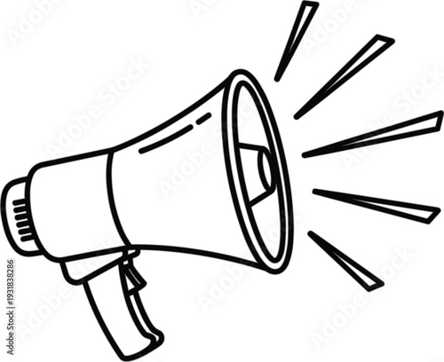 Hand Drawn Megaphone Loudspeaker Icon with Sound Waves Outline Vector Illustration for Announcement Marketing and Communication Concept