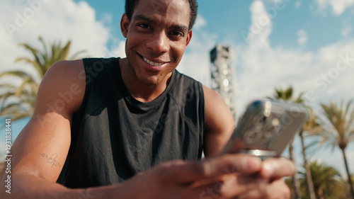 Happy Man Selfie Outdoors During Fitness Session