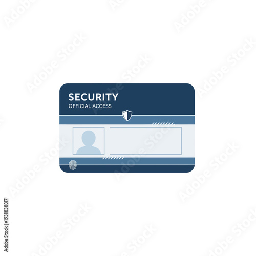 A blue and white security id card with a person's silhouette