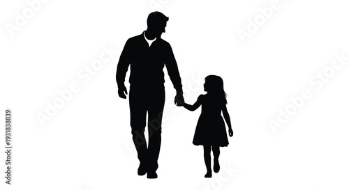 A father and daughter walk hand in hand creating a heartwarming iconic black shape silhouette high quality professional detailed modern elegant stylish clean