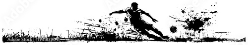 Dynamic soccer player kicking the ball with artistic grunge ink splash elements