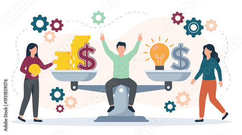 Business Concept: Balancing Ideas and Financial Investment for Success