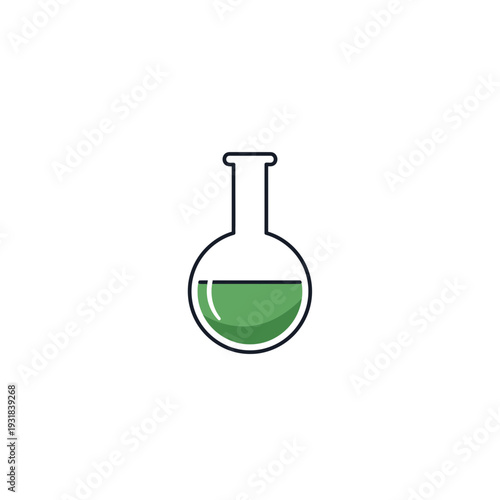 A green liquid in a laboratory flask