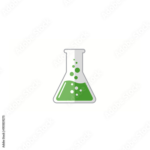 A green liquid in a conical flask