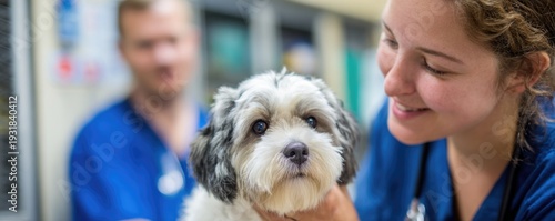 Happy woman, portrait and veterinarian with dog for animal checkup, visit or healthcare. dog looking to camera. ai generated