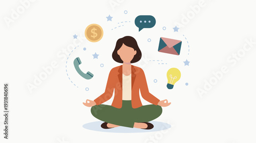 Mindful businesswoman finding inner peace amidst demanding work life