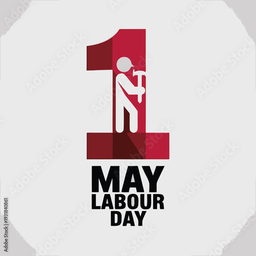 May day labour day celebration with a figure raising a flag
