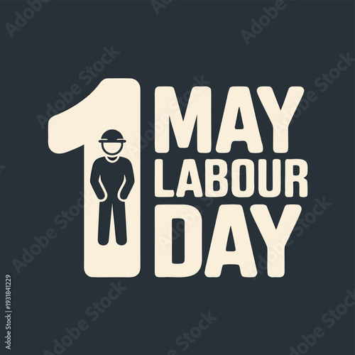 May day celebration a worker silhouette integrated within a large number one