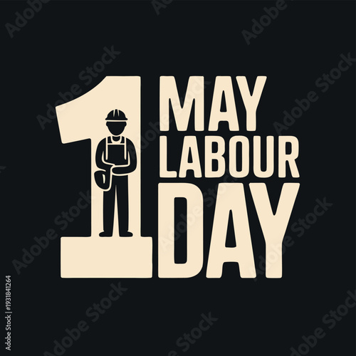 May day celebration graphic featuring a worker silhouette and the number one