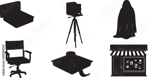 Black Solid Vintage Photo Atelier Silhouettes Set of Six on White Background