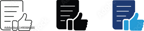 Document with thumbs up icon showing positive feedback and policy approval. Business administration illustration for contract endorsement, satisfied review, legislative agreement