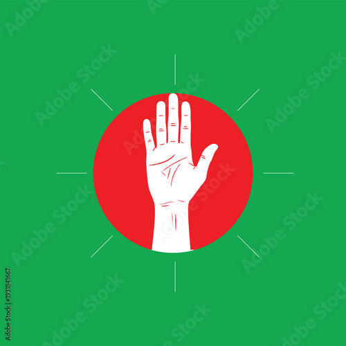 Bangladesh flag with white hand on red circle isolated on transparent background