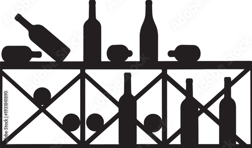 Black Solid Wine Rack Silhouettes Set of Six on White Background