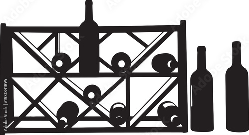 Black Solid Wine Rack Silhouettes Set of Six on White Background