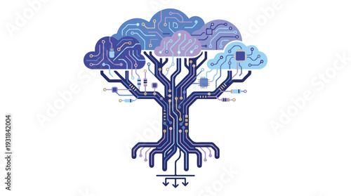 Digital tree formed by circuit board and cloud computing elements