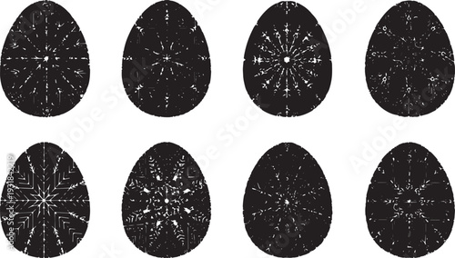Black Solid Winter Pattern Egg Silhouettes Set of Six on White Background
