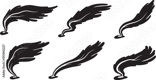 Black Solid Volcanic Lava Light Silhouettes Set of Six on White Background