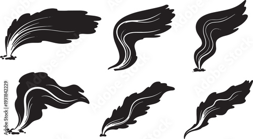 Black Solid Volcanic Lava Light Silhouettes Set of Six on White Background