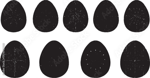 Black Solid Winter Pattern Egg Silhouettes Set of Six on White Background