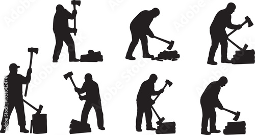 Black Solid Wood Chopping Silhouettes Set of Six on White Background