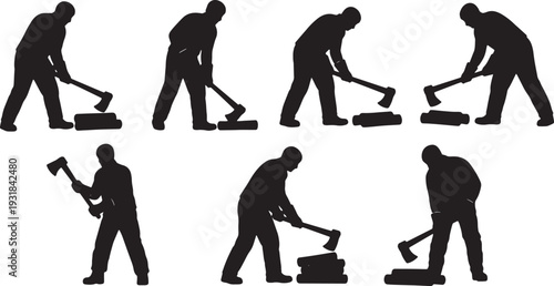 Black Solid Wood Chopping Silhouettes Set of Six on White Background