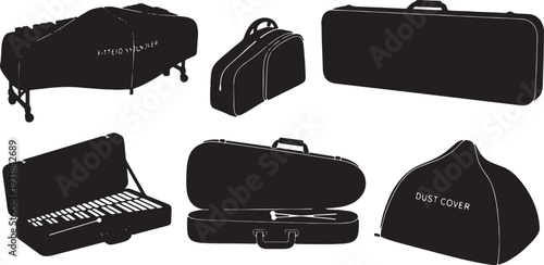 Black Solid Percussion Cover Silhouettes Set of Six on White Background