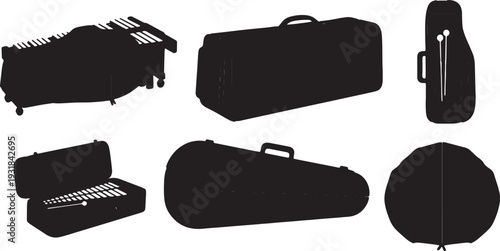 Black Solid Percussion Cover Silhouettes Set of Six on White Background