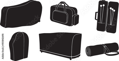 Black Solid Percussion Cover Silhouettes Set of Six on White Background