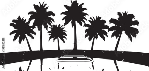 Black Solid Yacht Palm Tree Silhouettes Set of Six