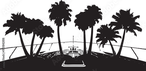 Black Solid Yacht Palm Tree Silhouettes Set of Six