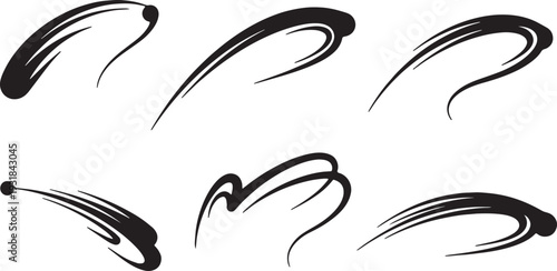 Black Solid Water Spiral Silhouettes Set of Six on White Background